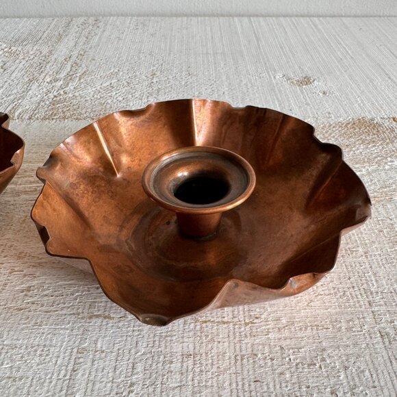 Set of Two Vintage Drumgold Hammered Copper Candle Stick Holders - Picture 3 of 12